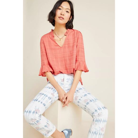 Dolan Left Coast Anthropologie Tandy Ruffled Top Coral Size Small - Picture 1 of 9